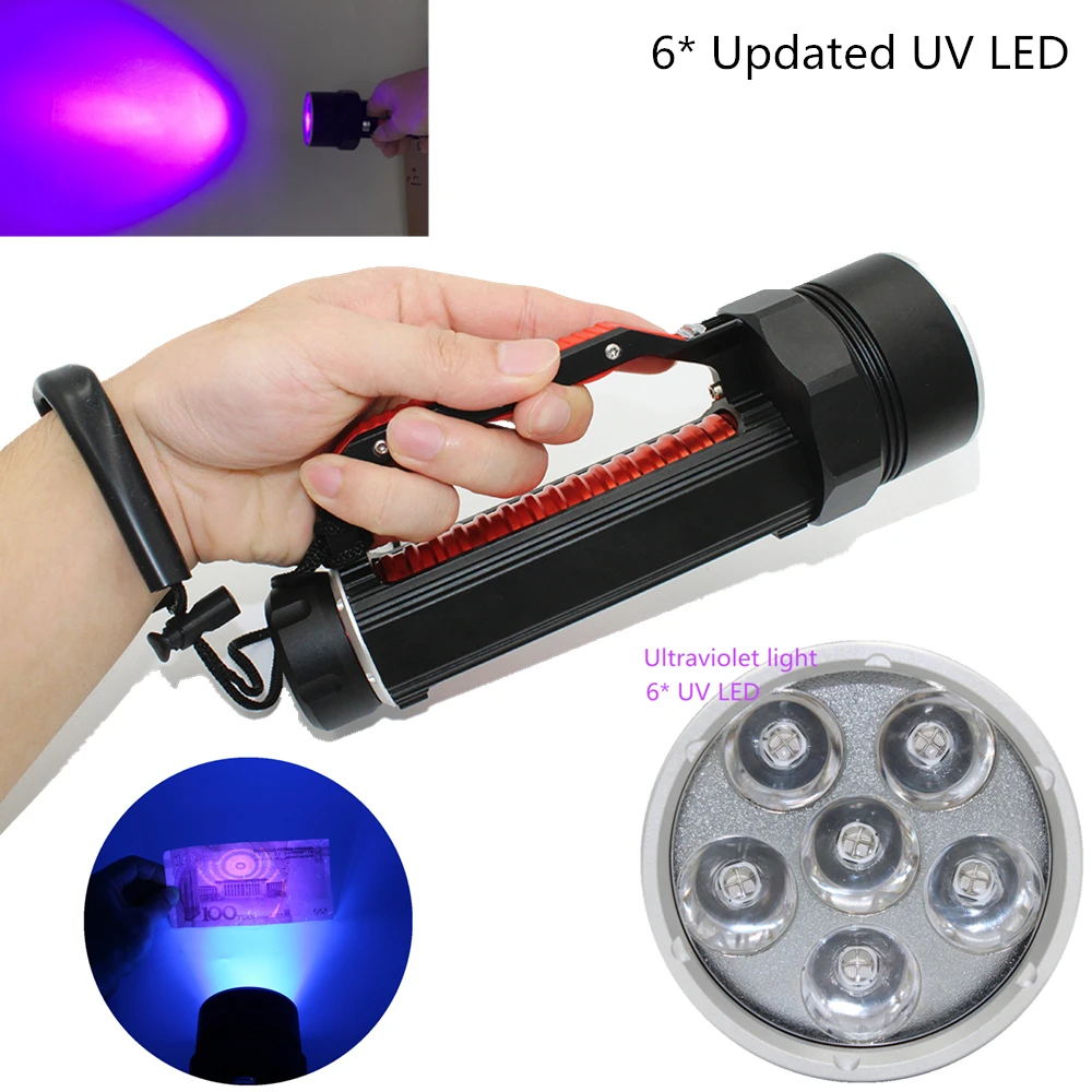 

Updated UV light diving flashlight 6 x Ultraviolet UV LED Waterproof underwater scuba torch dive laterna search scorpion / amber