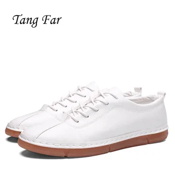 

Retro England White Men's Leather Shoes Youth Low Man Business Small Shoes Waterproof TPR Sole Men Casual Fashion Loafer Flats