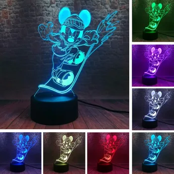 

Hot Glowing Cartoon 3D Boys Mickey Girls Mice Mouse Surfing Figure LED 7 Color Night Light Mood Decor Child Baby Xmas Toy Gifts