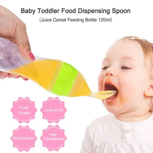 Baby Silicone Squeezable Feeding Bottle Utensils With Spoon Food Rice Cereal Feeder Safe Solid Feeding
