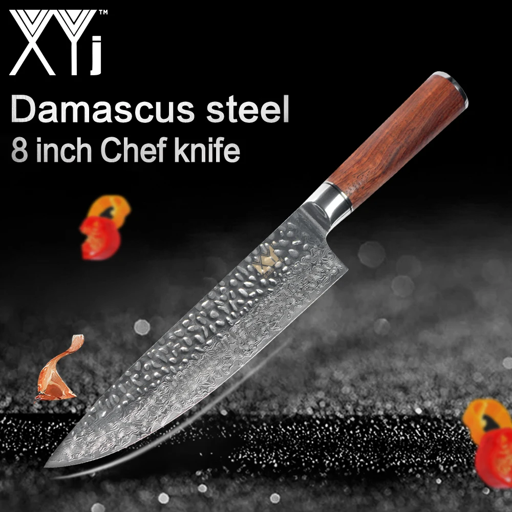 

XYj 8 inch Chef Kitchen Cooking VG10 Damascus Knife Japanese Kitchen Cooking Tool Accessories Wood Handle Knives New Arrival