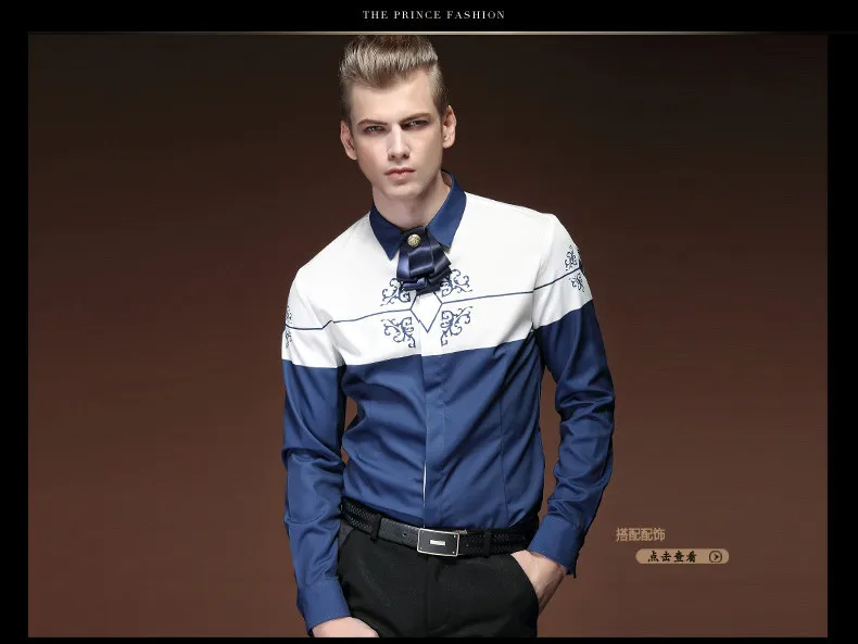 FANZHUAN Бренды Бесплатная доставка Новые модные деловые королевские весенние мужские с длинным рукавом мужская рубашка синий белый принт