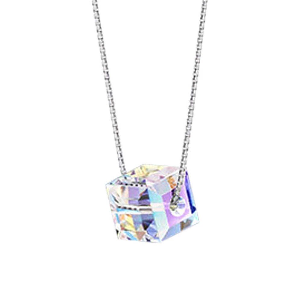 

2019 New Fashion design Square Sugar Crystal Pendant Necklace silver color Chain with Austrian Crystal Cute Necklace For women