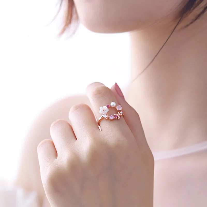 

New Sweet Shell Flower Wreath Open Rings For Women Girls Fashion Jewelry Finger Ring Birthday Gifts