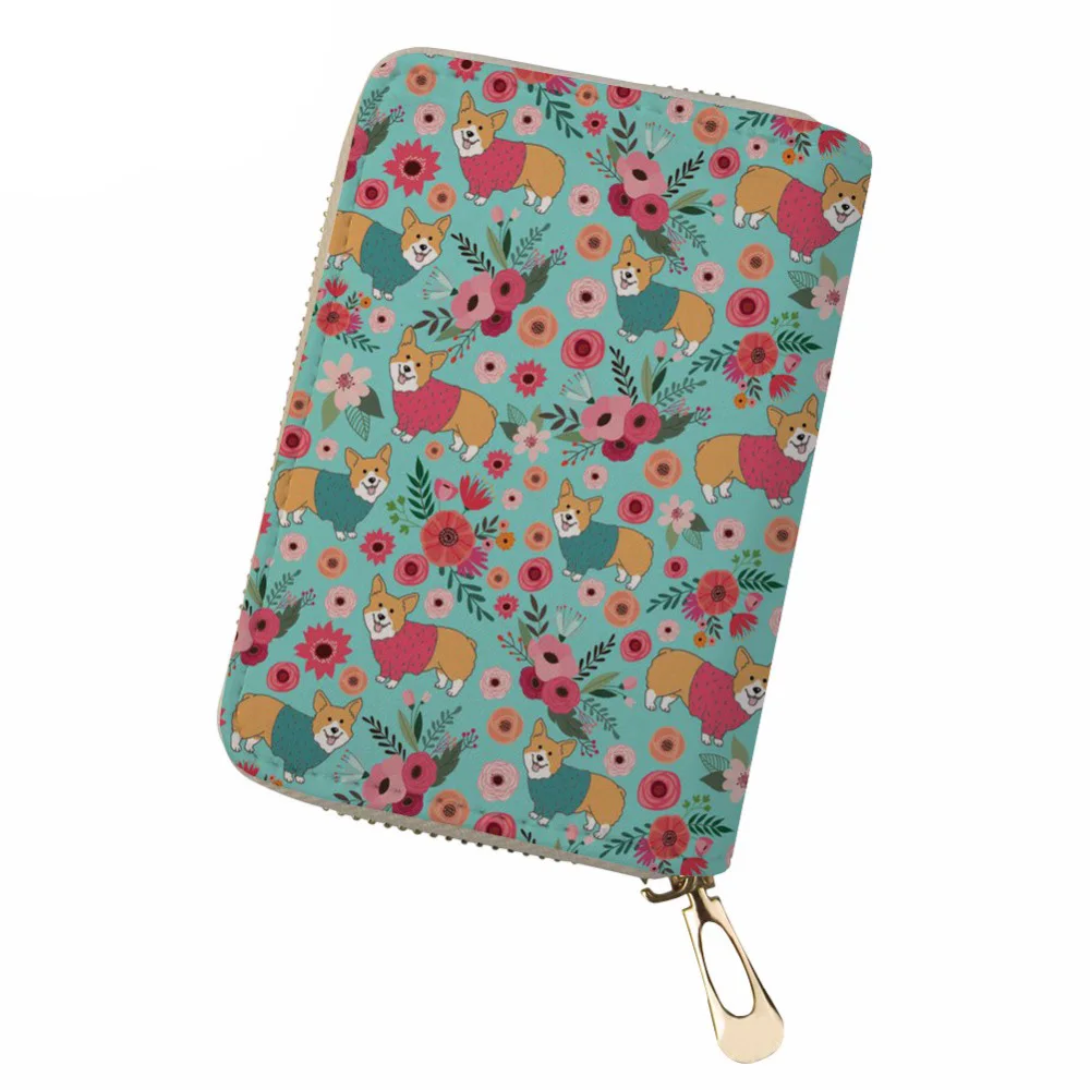 

NOISYDESIGNS Credit Card Holder Women Cartoon Corgi Dog Print ID Card Holder Ladies PU Leather Business Card Holder Card Case