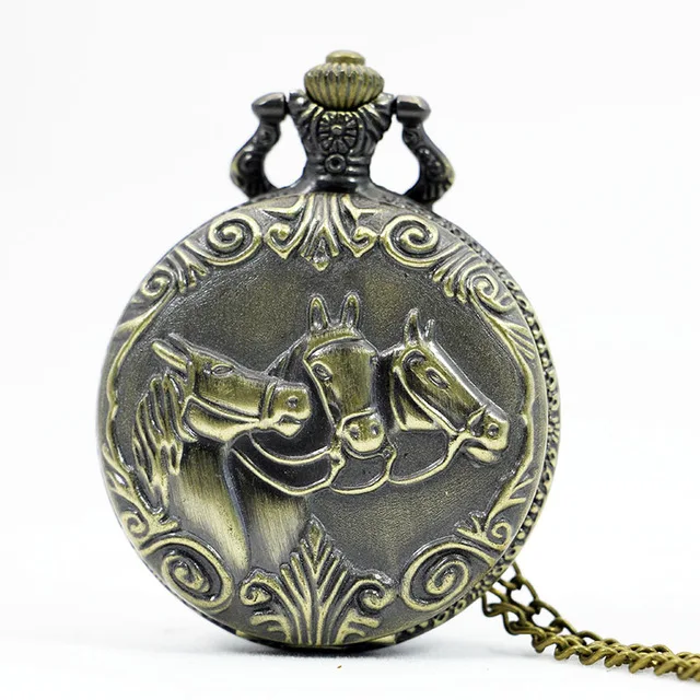

Drop Shipping Fob Watches Vintage Mens Casual Black Analog Pocket Watches Horse Carving Quartz Men Fob Watches Gift