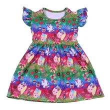 Милое Платье с принтом единорога для девочек; детская одежда из молочного шелка без рукавов для девочек; платье с круглым вырезом и рисунком