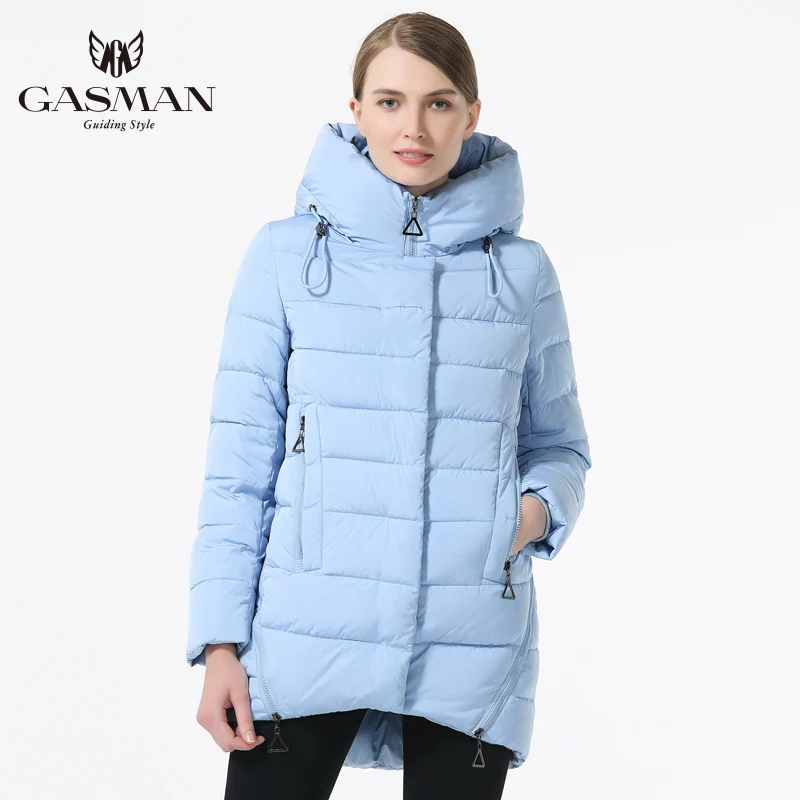 GASMAN 2018 New Fashion Winter Down Jackets And Coat For Women Medium Length Hooded Thick Down Parka Coat Black Color Overcoats