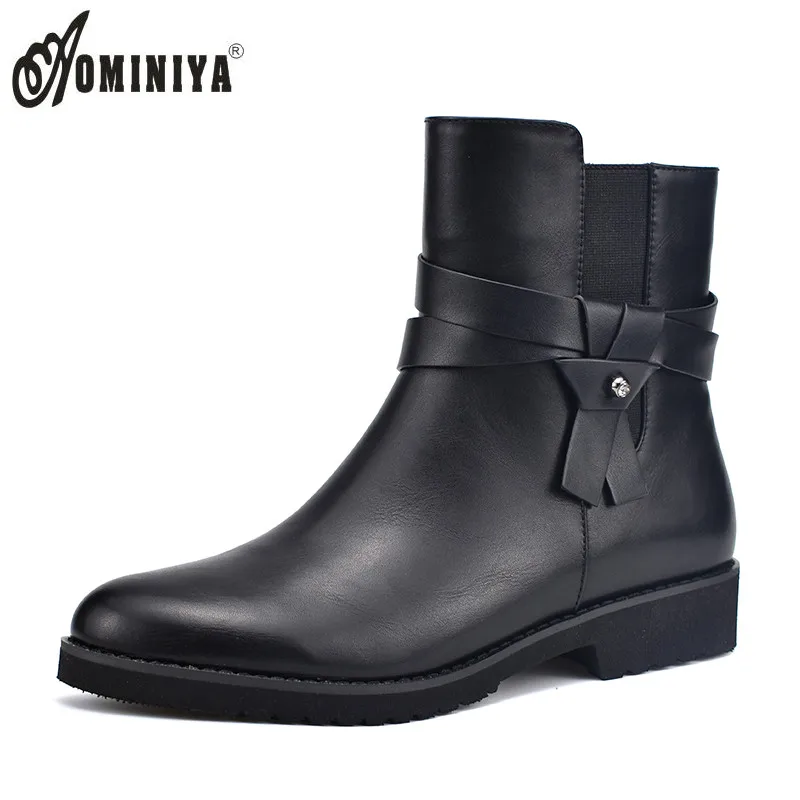 

Ominiya High Quality New Fashion Women Thick Low Heel Winter Ankle Boots Bow Tie Round Toe Autumn Winter Short Boots Female Shoe