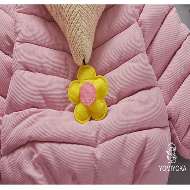Baby girl Coat In Winter Leisure style Hat the tail flower  Sunflower knit pocket cotton-padded jacket for Kids Children (10)
