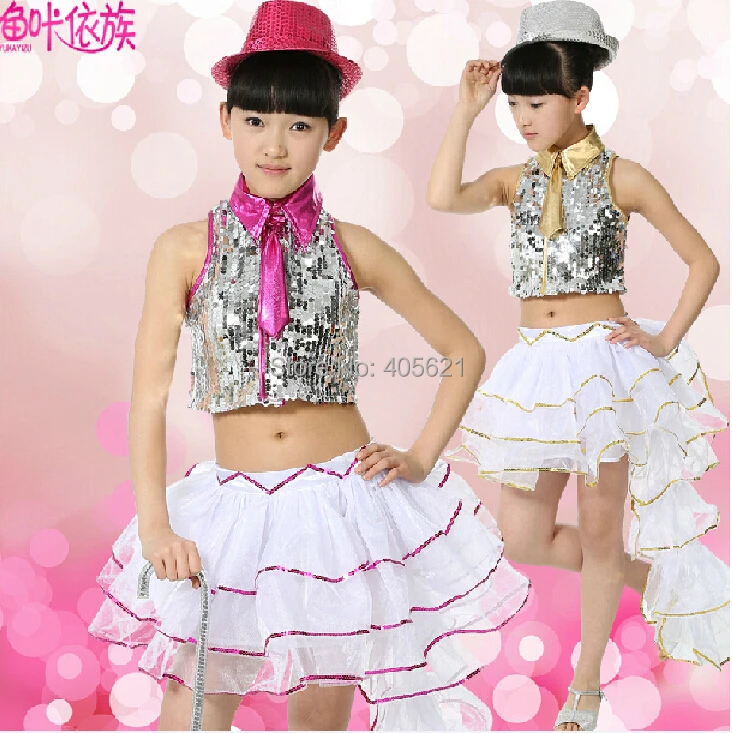 

2018 Sequins Halter Tie Swallowtail Yarn Jazz Dance Clothes Split Suits New Children Dancewear Performance Modern Stage Costume