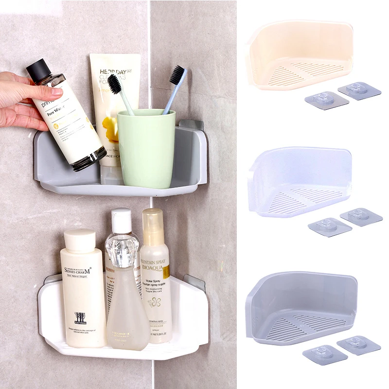 Plastic Suction Cup Shower Shelf Bathroom Kitchen Corner Storage Rack Organizer