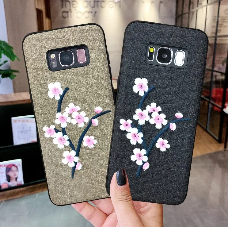 

BotexBling Fashion embroidered Plum blossom phone case for samsung galaxy S9 s9plus for galaxy NOTE8 S8 S8Plus s9 plus cover