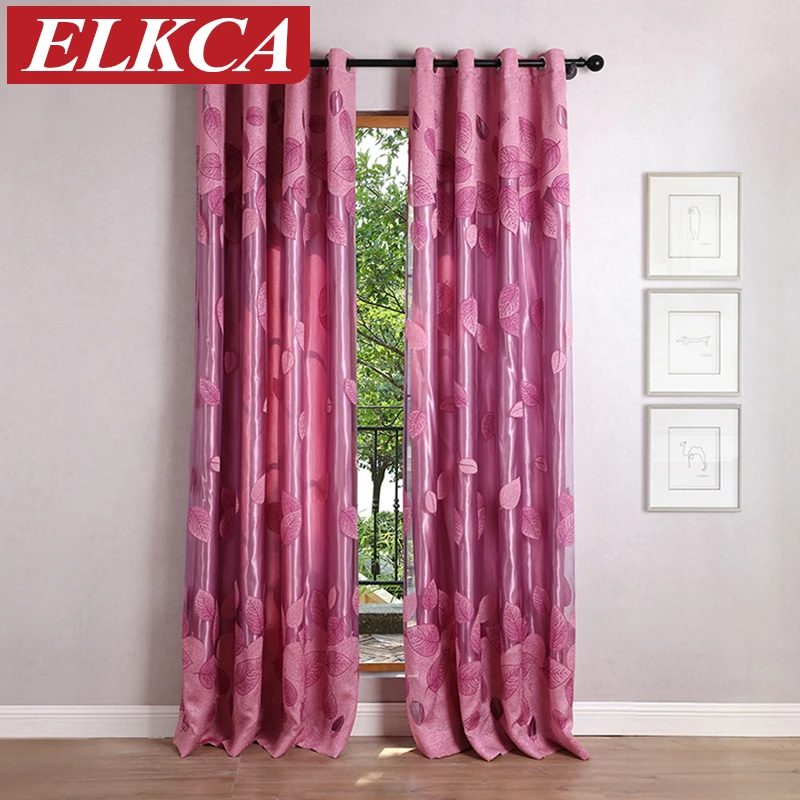 

2 Layer Leaves Burnout Tulle Curtains for Bedroom Luxury Window Curtains for Living Room Faux Silk Feeling Curtains for Kitchen