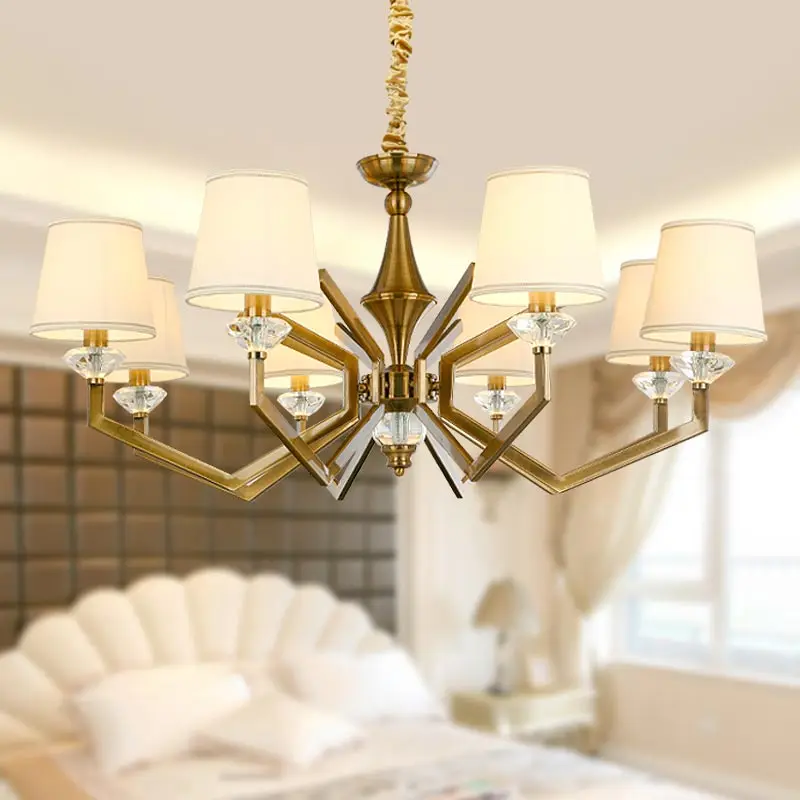 Американская винтажная лампа E14 Светодиодная лампа люстра для гостиной Свадебный декор Домашнее освещение медный Железный зеленый тканевый абажур 220
