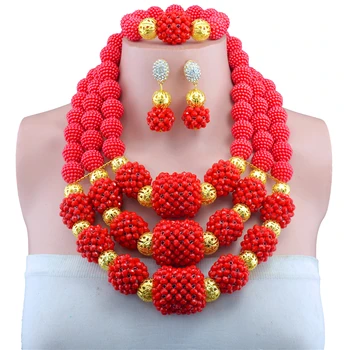

Luxury Red Crystal Beaded Bib Chunky Jewelry Set Full African Big Jewelry Sets for Nigerian Wedding 3 Colors Free Shipping