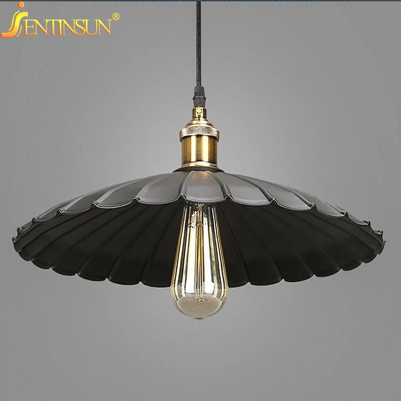 Vintage Black Umbrella Shape Pendant Lights America Style Edison Bulb