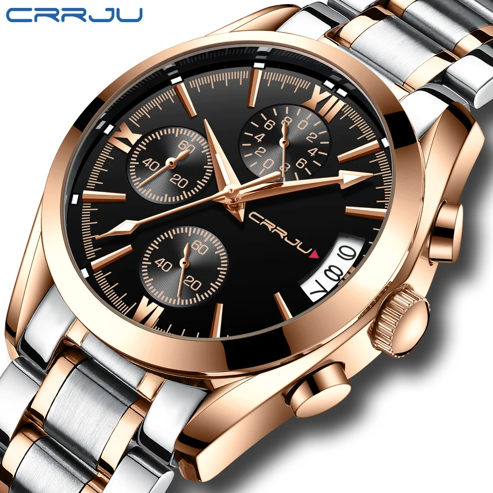 

CRRJU Luxury Men Fashion Analog Quartz Watches Men Waterproof Sport Watches Stainless steel Men Leisure Clock Relogio Masculino
