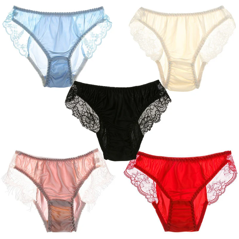 

Soft Silky Bikinis Womens Briefs Lace Silk Panties M-2XLSexy Lingerie