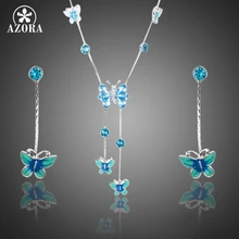 AZORA Elegante Pintura Al Óleo Del Patrón de Mariposa de Cristal Austriaco Stellux Pendientes de Gota y Colgante de Collar de La Joyería Set TG0190
