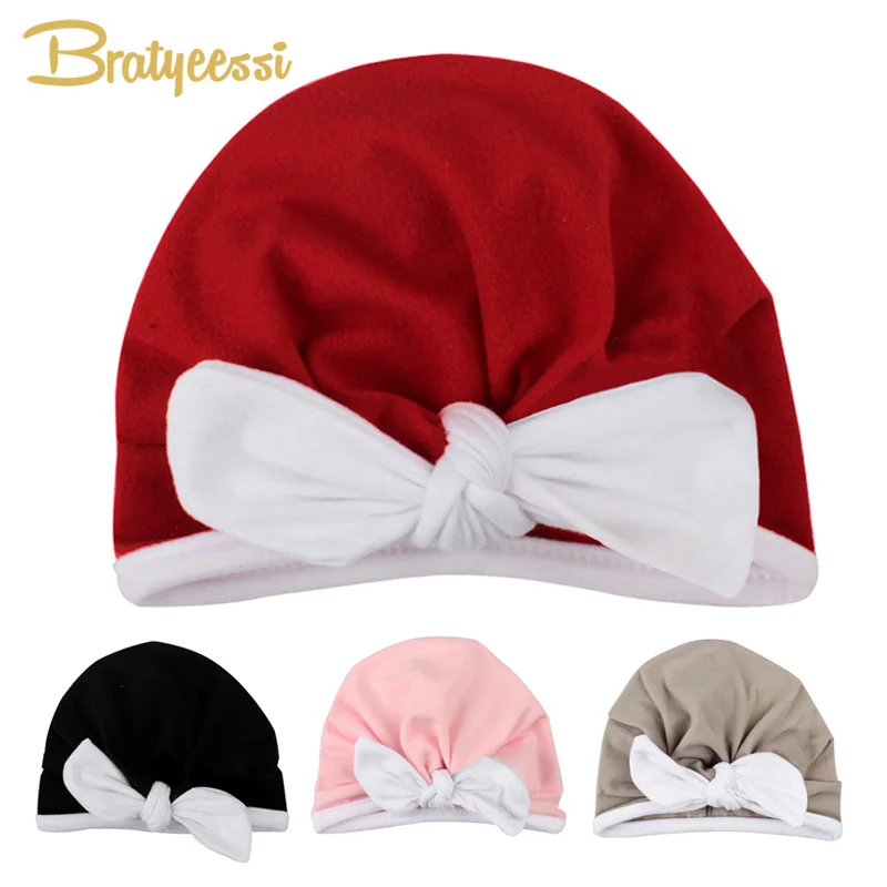 

Christmas Baby Hat for Girls Candy Color Baby Cap with White Bow Baby Girls Hat Toddler Beanie Turban Hat Accessories 1 PC