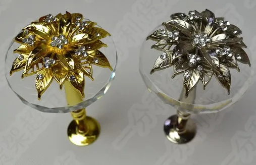 

Hot!!! High quality crystal &metal flower design finial+metal u-arm curtain hooks/ holdback wall/cloth hooks by silver