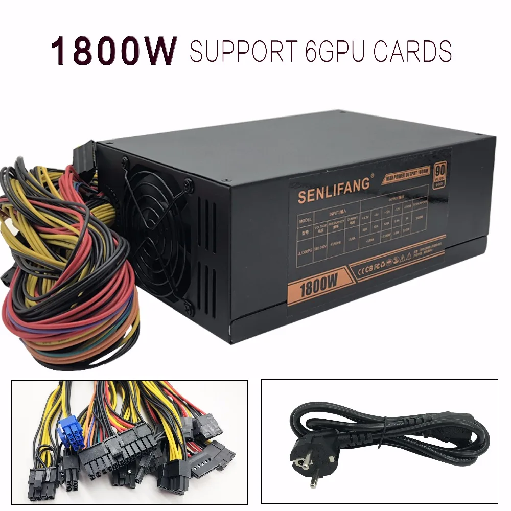 1800 Вт Золотой импульсный источник питания 6 GPU Coin + 2PIN Sextuple малошумный для