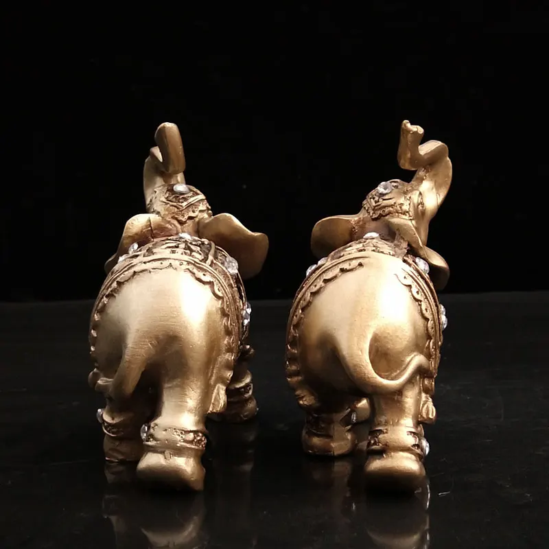 Золотые фигурки слонов статуи смолы домашний декор Счастливый слон с стволом вверх статуи подарки на день рождения украшения дома Миниатюрные