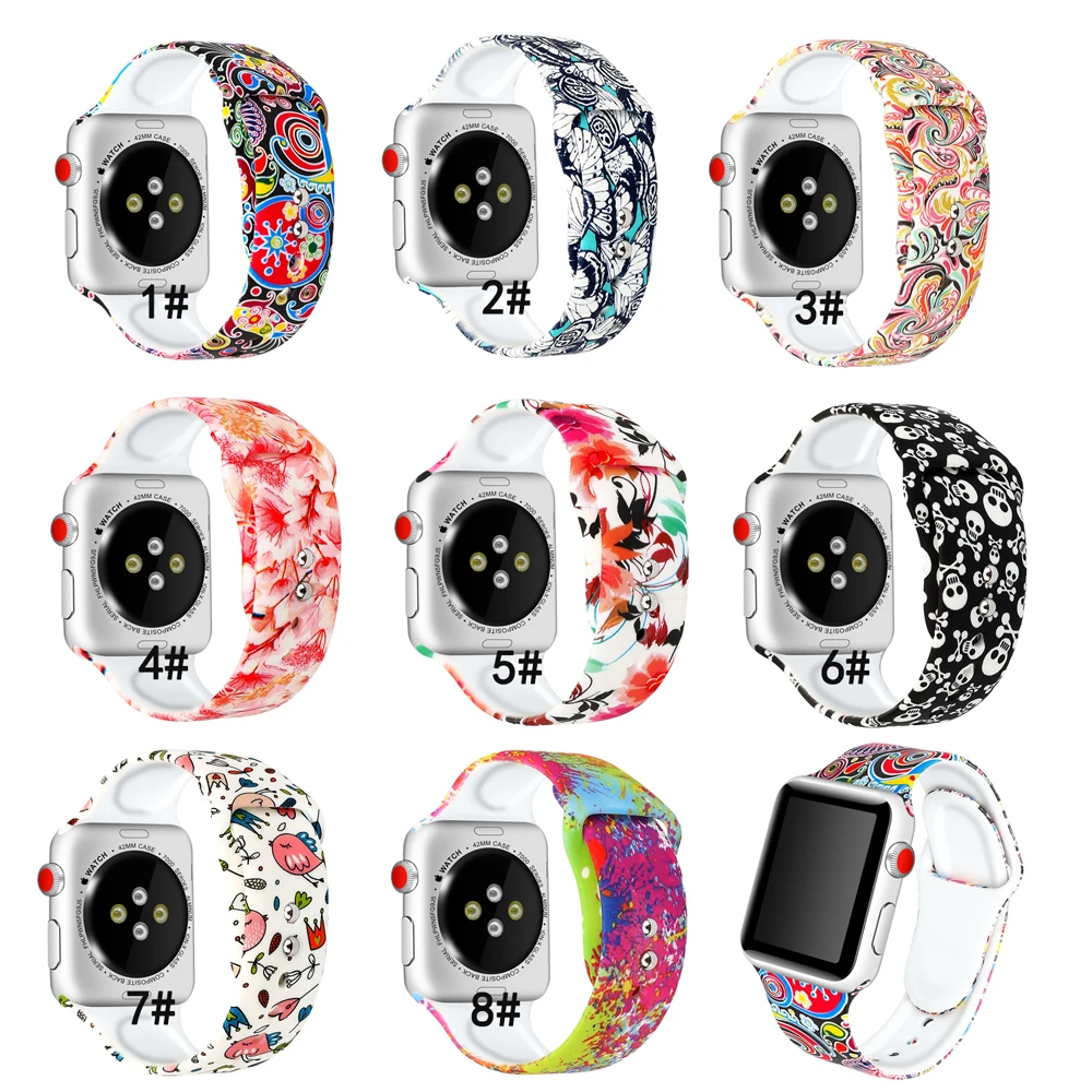 Силиконовый ремешок для apple watch группа 4 42mm 38mm 3 iwatch Группа 44 мм 40 мм браслет Корреа Спорт Популярные печати часы аксессуары