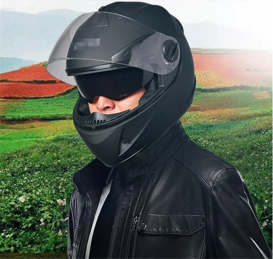 Двойной объектив мотоциклетный шлем Мужской Электрический автомобильный шлем женский всесезонный Полнолицевой шлем Зимний полнопокрывающий аккумулятор автомобиль