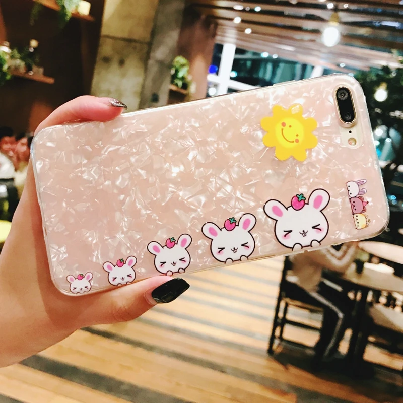 

Fashion Phone Case Coque for iPhone 7 Cartoon Rabbit Conch Shell Case Cover on for iPhone7 X 6 6S 7Plus 8 Plus Case Funda Women
