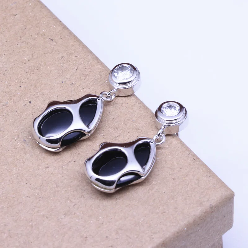 

Real 925 Sterling Silver Jewelry Earrings Natural Black Stone Irregular Shape Drop Earrings for Women and Lady