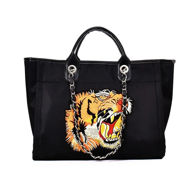 

Caker Brand 2018 Women Large Big Shoulder Bags Fashion Embroidery Tiger Handbag Colorful Shoulder Bags