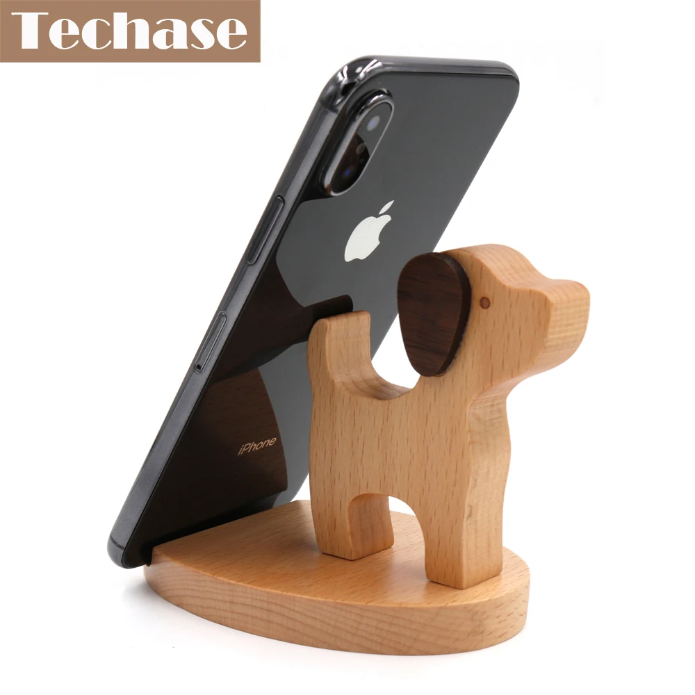 Techase Wood Phone Holder Cute Dog suporte para celular Cartoon Design