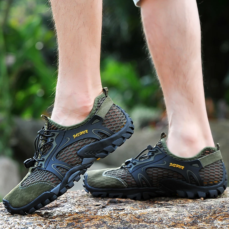 Мужские треккинговые ботинки размера плюс 39-50, нескользящая Водонепроницаемая спортивная обувь, мужские пляжные кроссовки, уличная спортивная альпинистская тактическая обувь
