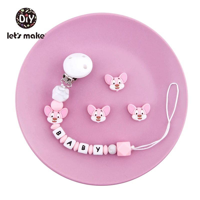 6pcs Silicone Beads Of Mouse Cartoon Animal Teething Food Grade DIY Kid Newborn Pacifier Clips Chains Baby Teethers Let's Make