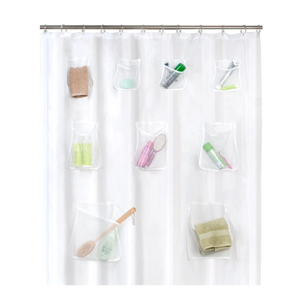 Clear Shower Curtain PVC Translucent With Pockets Waterproof Bathroom