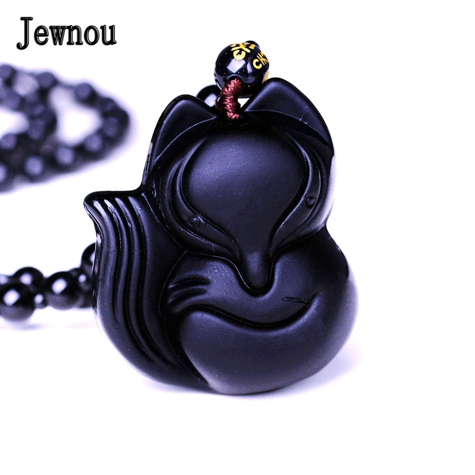 

Jewnou Obsidian Necklace Natural Stone Pendant Carving Black Bead Chain Simple Crystal Women Jewelry Gemstone Party Accessories
