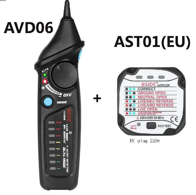 BSIDE AVD06 Бесконтактный двойной режим AC Высокоточный детектор напряжения Тестер 12 В-1000 В ручка измеритель напряжения Разъем тестер AST01 - Цвет: AVD06 with AST01(EU)