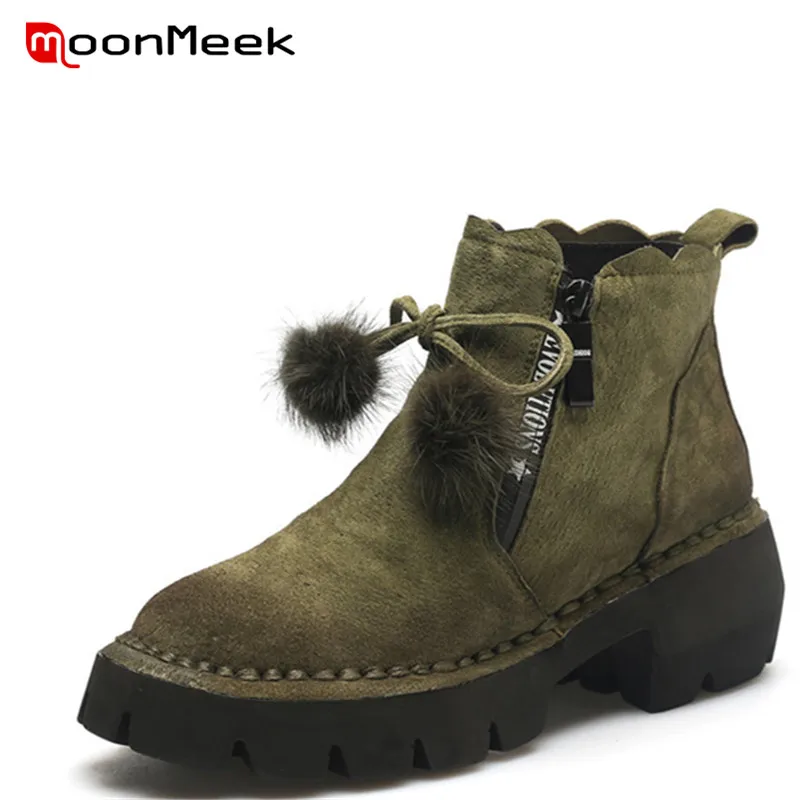 

MoonMeek 2020 fashion autumn winter boots woman round toe platform boots ladies suede leather ankle boots