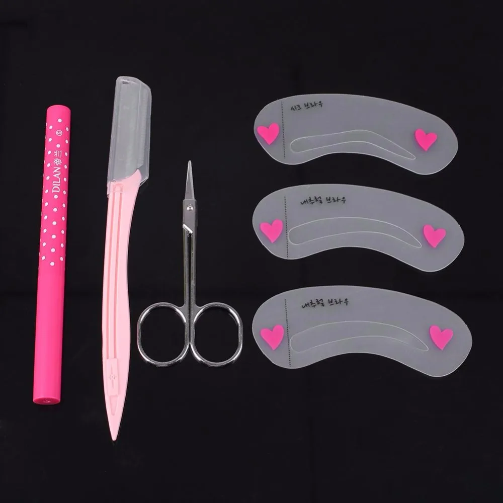 

6Pcs Eyebrow Pencil Razor Scissor Stencil Template Shaping Trimmer Eyebrow Makeup Beauty Kit