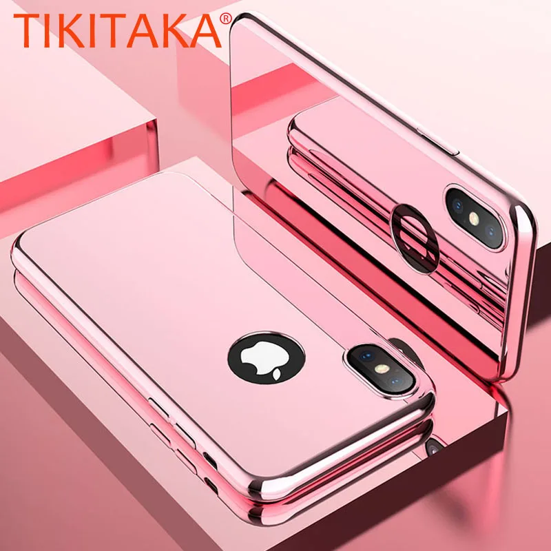 

Plating Mirror 360 Full Protection Case For iPhone X Cover Ultra thin 3 in 1 Hard Shockproof Armor Free Screen Protector