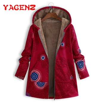 

YAGENZ Plus size Coat 5XL Stripe Printed Hooded Jacket Women 5 color Plus velvet Coat Chaquetas Mujer Autumn Female Jacket 393