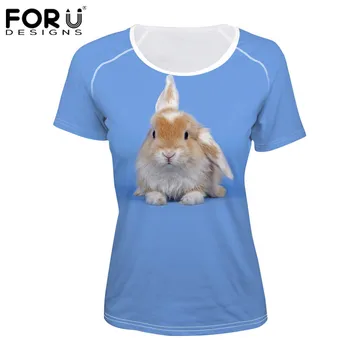 

FORUDESIGNS Cute Rabbit Printed Female T Shirt Fashion Designer Women T-shirt Short Sleeved Top Tees Summer Teen Girls t shirt