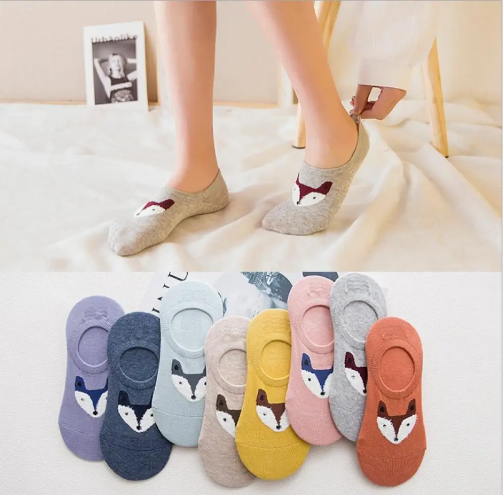 Sox невидимая лиса лодка Harajuku женские нитяные носки перо силиконовые мультфильм