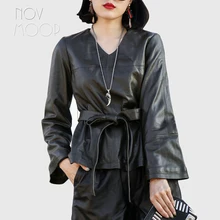 Цвета: черный, красный Натуральная кожа пальто из овчины рукав «фонарик» верхняя одежда с поясом veste en cuir jaqueta де couro chaqueta mujer LT2046