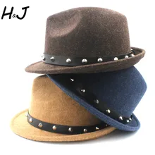 Модная шерстяная Женская и мужская шляпа Федора гангстера для элегантной леди папа кашемир Трилби фетр Хомбург джаз шляпа с панк поясом