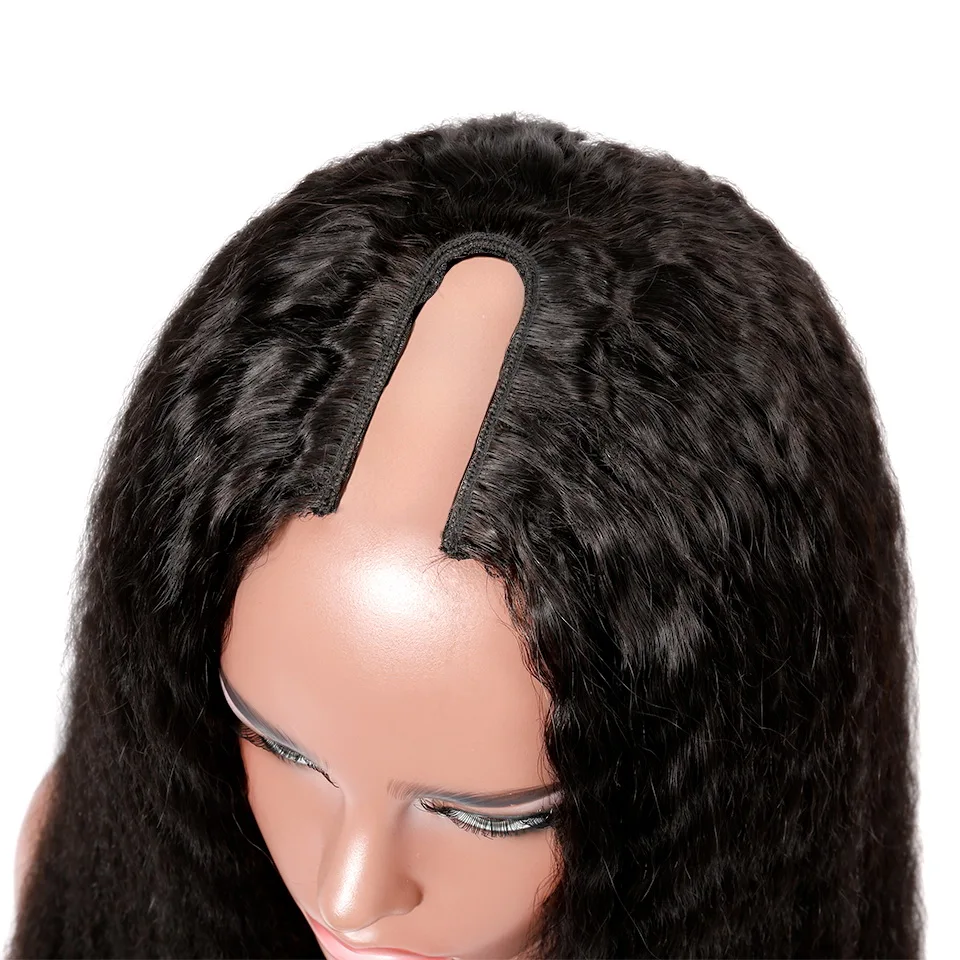 Jual Stema Ini dengan Kinky Lurus Tengah U Bagian Rambut Manusia Wig 250% Kerapatan Tinggi Brasil Remy Rambut Wig Medium Ukuran Topi Gratis pengiriman