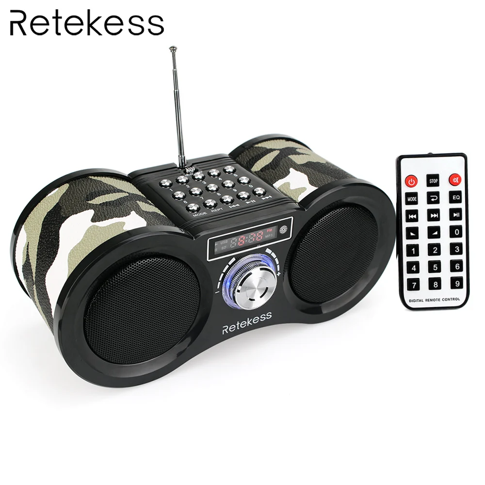 Retekess V113 FM Радио стерео цифровой радиоприемник Динамик USB Disk TF карты MP3 музыкальный плеер камуфляж + пульт Управление - изображение