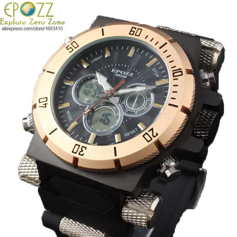 Punk style 194 g weight Big mens watches Top brand luxury Large face clock Analog-Digital dual display Military watch EPOZZ 2016 | Наручные